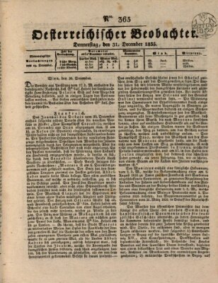 Der Oesterreichische Beobachter Donnerstag 31. Dezember 1835