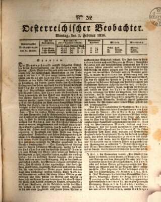 Der Oesterreichische Beobachter Montag 1. Februar 1836