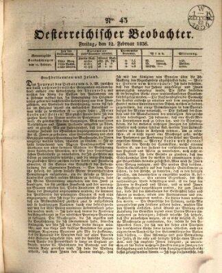 Der Oesterreichische Beobachter Freitag 12. Februar 1836