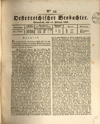 Der Oesterreichische Beobachter Samstag 13. Februar 1836