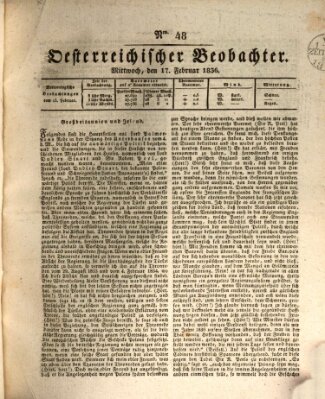 Der Oesterreichische Beobachter Mittwoch 17. Februar 1836