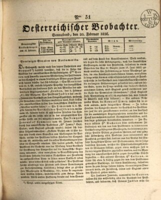 Der Oesterreichische Beobachter Samstag 20. Februar 1836