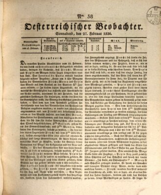 Der Oesterreichische Beobachter Samstag 27. Februar 1836