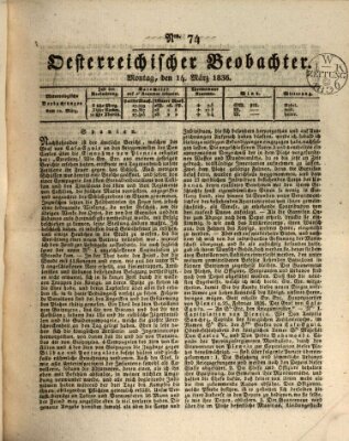 Der Oesterreichische Beobachter Montag 14. März 1836