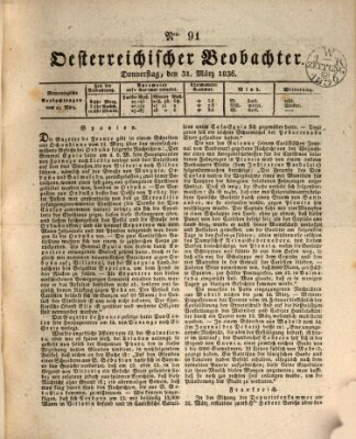 Der Oesterreichische Beobachter Donnerstag 31. März 1836