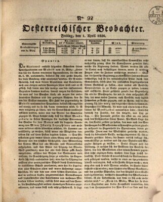 Der Oesterreichische Beobachter Freitag 1. April 1836