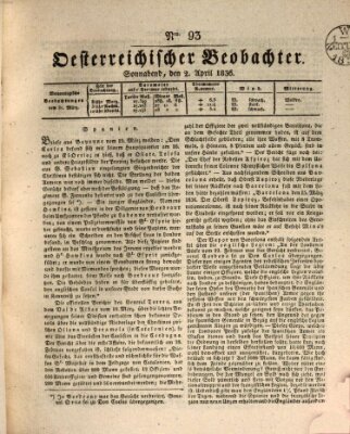 Der Oesterreichische Beobachter Samstag 2. April 1836