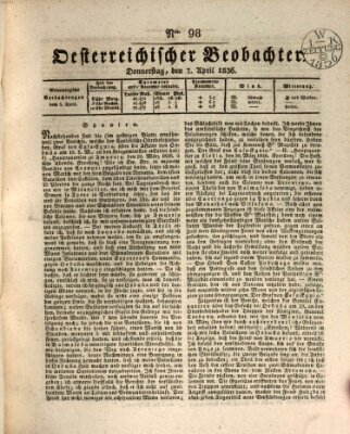 Der Oesterreichische Beobachter Donnerstag 7. April 1836