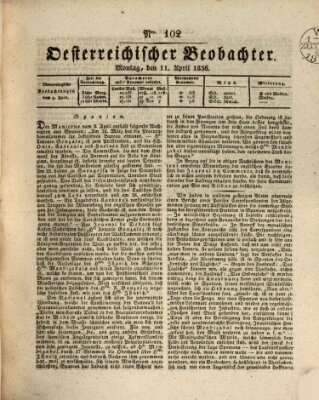 Der Oesterreichische Beobachter Montag 11. April 1836