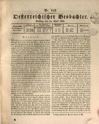 Der Oesterreichische Beobachter Dienstag 12. April 1836