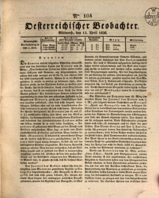 Der Oesterreichische Beobachter Mittwoch 13. April 1836