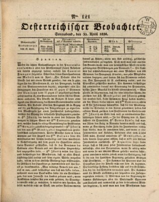 Der Oesterreichische Beobachter Samstag 30. April 1836