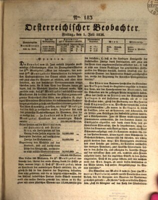 Der Oesterreichische Beobachter Freitag 1. Juli 1836