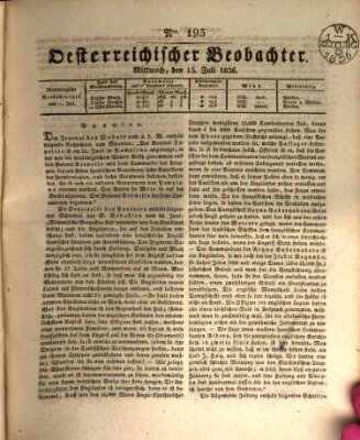 Der Oesterreichische Beobachter Mittwoch 13. Juli 1836