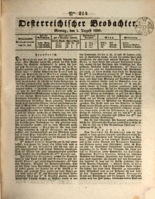 Der Oesterreichische Beobachter Montag 1. August 1836