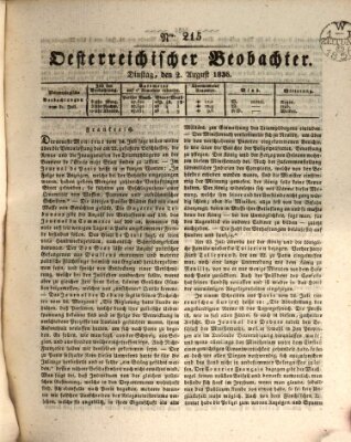 Der Oesterreichische Beobachter Dienstag 2. August 1836