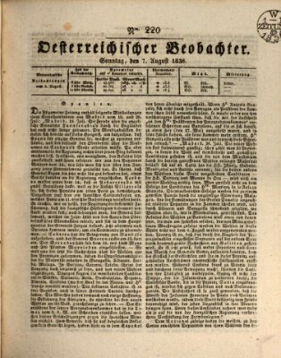 Der Oesterreichische Beobachter Sonntag 7. August 1836