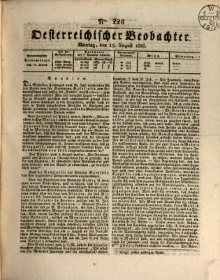 Der Oesterreichische Beobachter Montag 15. August 1836