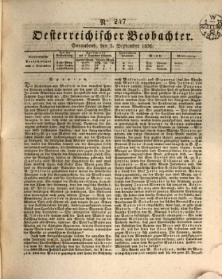 Der Oesterreichische Beobachter Samstag 3. September 1836