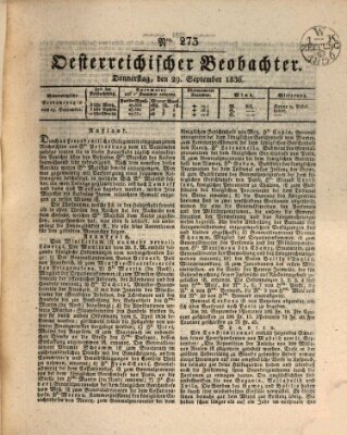 Der Oesterreichische Beobachter Donnerstag 29. September 1836