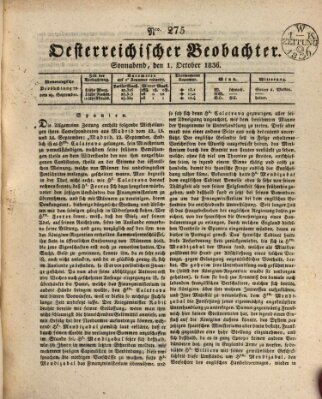 Der Oesterreichische Beobachter Samstag 1. Oktober 1836