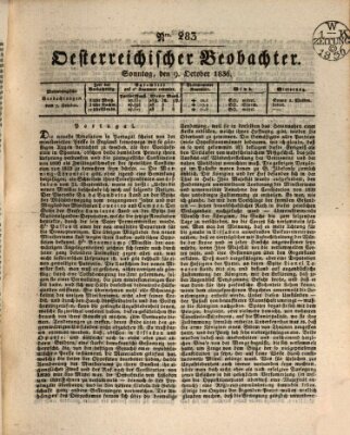 Der Oesterreichische Beobachter Sonntag 9. Oktober 1836