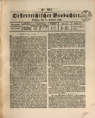 Der Oesterreichische Beobachter Dienstag 11. Oktober 1836