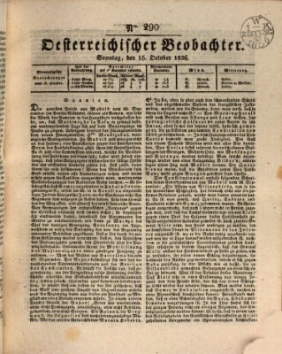 Der Oesterreichische Beobachter Sonntag 16. Oktober 1836