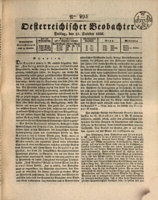 Der Oesterreichische Beobachter Freitag 21. Oktober 1836