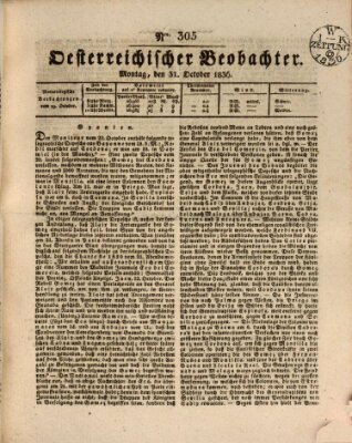 Der Oesterreichische Beobachter Montag 31. Oktober 1836