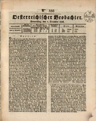 Der Oesterreichische Beobachter Donnerstag 1. Dezember 1836