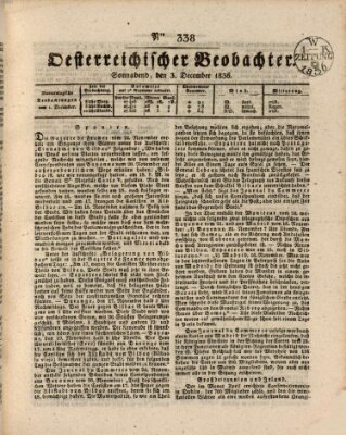 Der Oesterreichische Beobachter Samstag 3. Dezember 1836