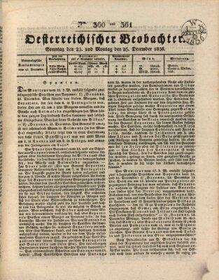Der Oesterreichische Beobachter Montag 26. Dezember 1836