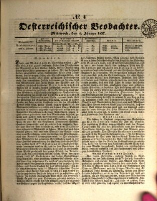 Der Oesterreichische Beobachter Mittwoch 4. Januar 1837