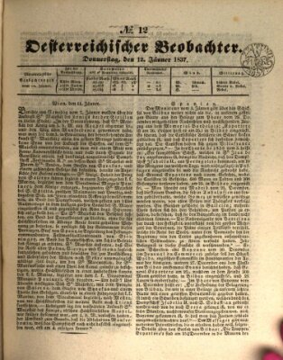 Der Oesterreichische Beobachter Donnerstag 12. Januar 1837