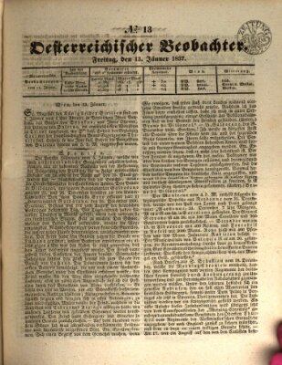 Der Oesterreichische Beobachter Freitag 13. Januar 1837