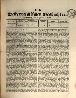 Der Oesterreichische Beobachter Mittwoch 1. Februar 1837