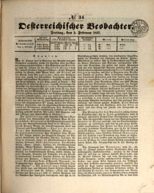 Der Oesterreichische Beobachter Freitag 3. Februar 1837