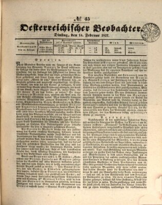 Der Oesterreichische Beobachter Dienstag 14. Februar 1837