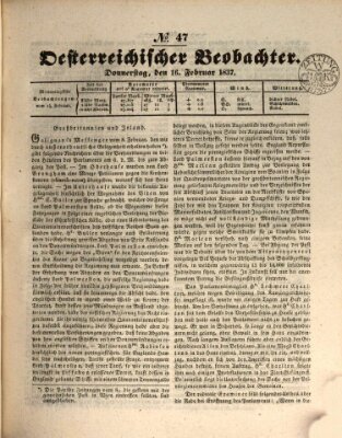 Der Oesterreichische Beobachter Donnerstag 16. Februar 1837