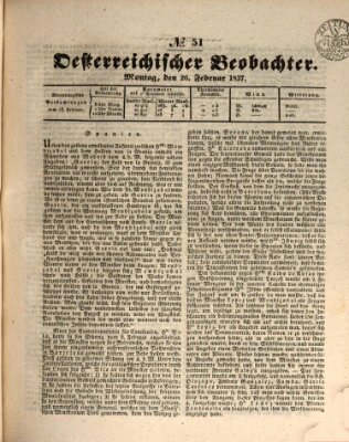 Der Oesterreichische Beobachter Montag 20. Februar 1837