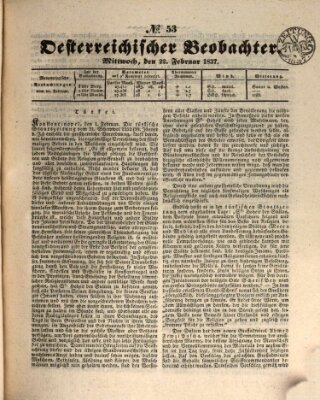 Der Oesterreichische Beobachter Mittwoch 22. Februar 1837