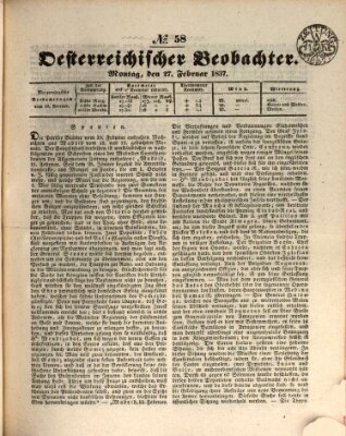 Der Oesterreichische Beobachter Montag 27. Februar 1837