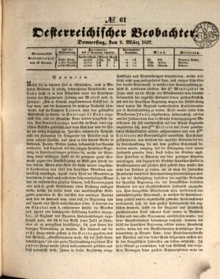 Der Oesterreichische Beobachter Donnerstag 2. März 1837