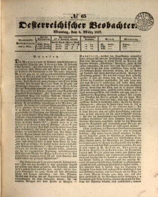 Der Oesterreichische Beobachter Montag 6. März 1837