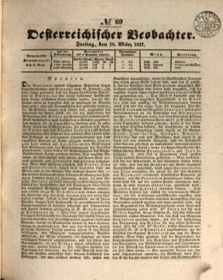 Der Oesterreichische Beobachter Freitag 10. März 1837