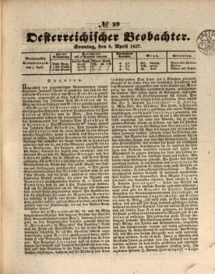 Der Oesterreichische Beobachter Sonntag 9. April 1837