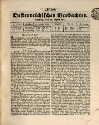 Der Oesterreichische Beobachter Dienstag 18. April 1837