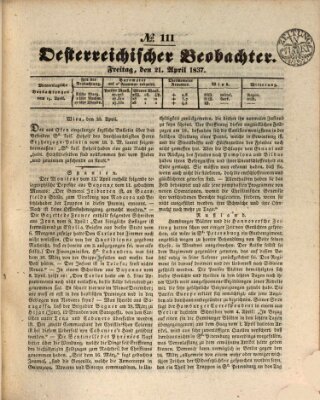 Der Oesterreichische Beobachter Freitag 21. April 1837