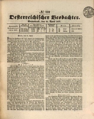 Der Oesterreichische Beobachter Samstag 22. April 1837